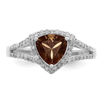 Sterling Silver Rhodium Diamond & Smoky Quartz Ring (Size 6 Only)