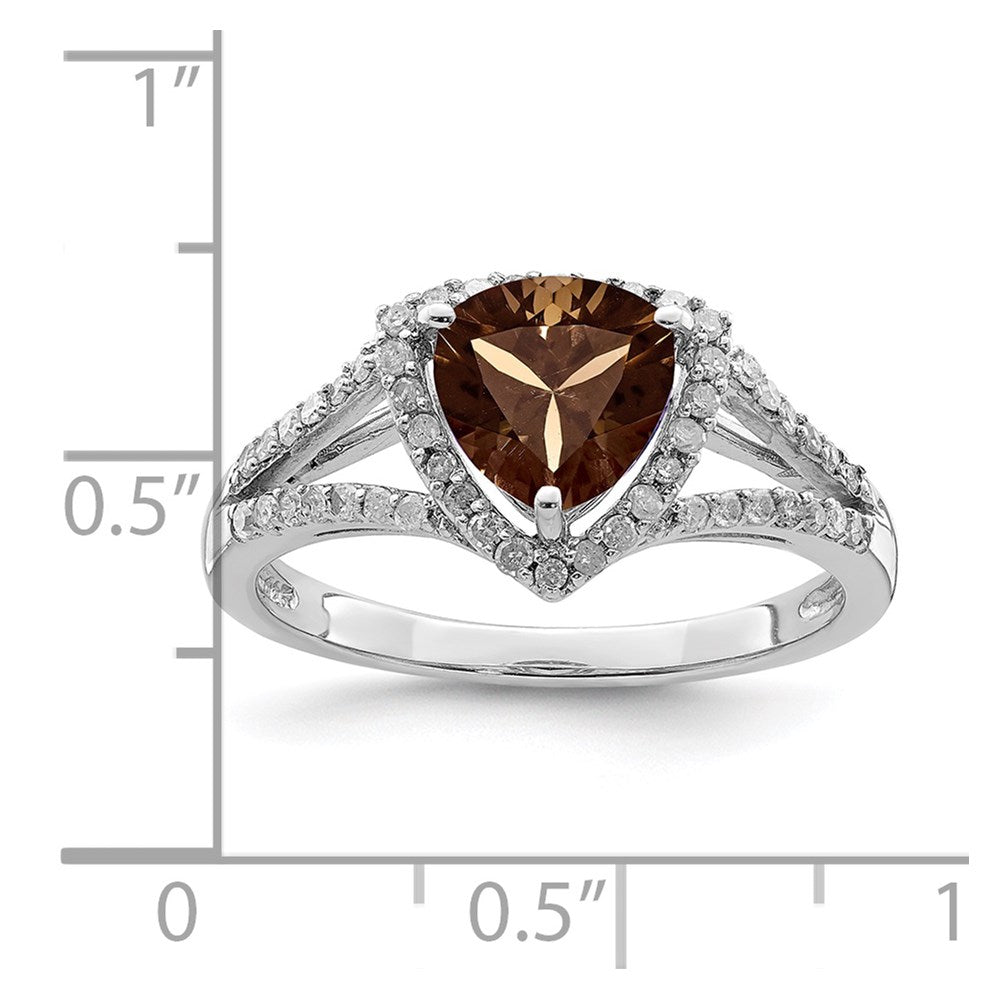 Sterling Silver Rhodium Diamond & Smoky Quartz Ring (Size 6 Only)