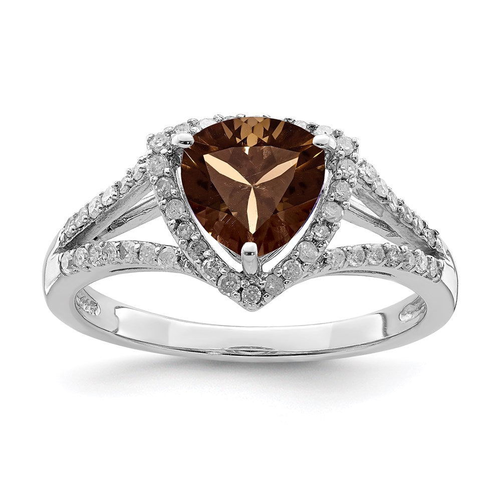 Sterling Silver Rhodium Diamond & Smoky Quartz Ring (Size 6 Only)