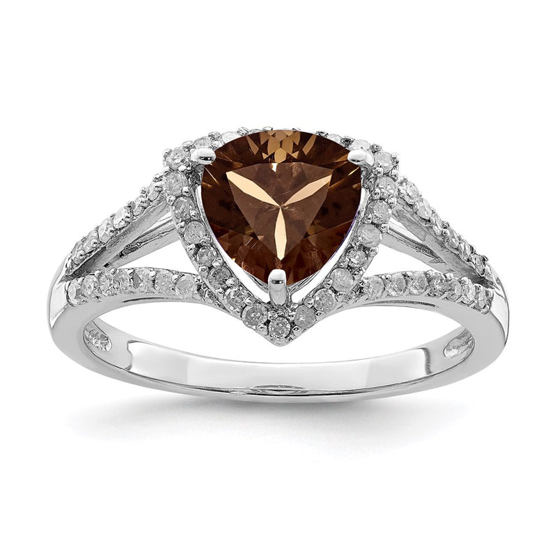 Sterling Silver Rhodium Diamond & Smoky Quartz Ring (Size 6 Only)