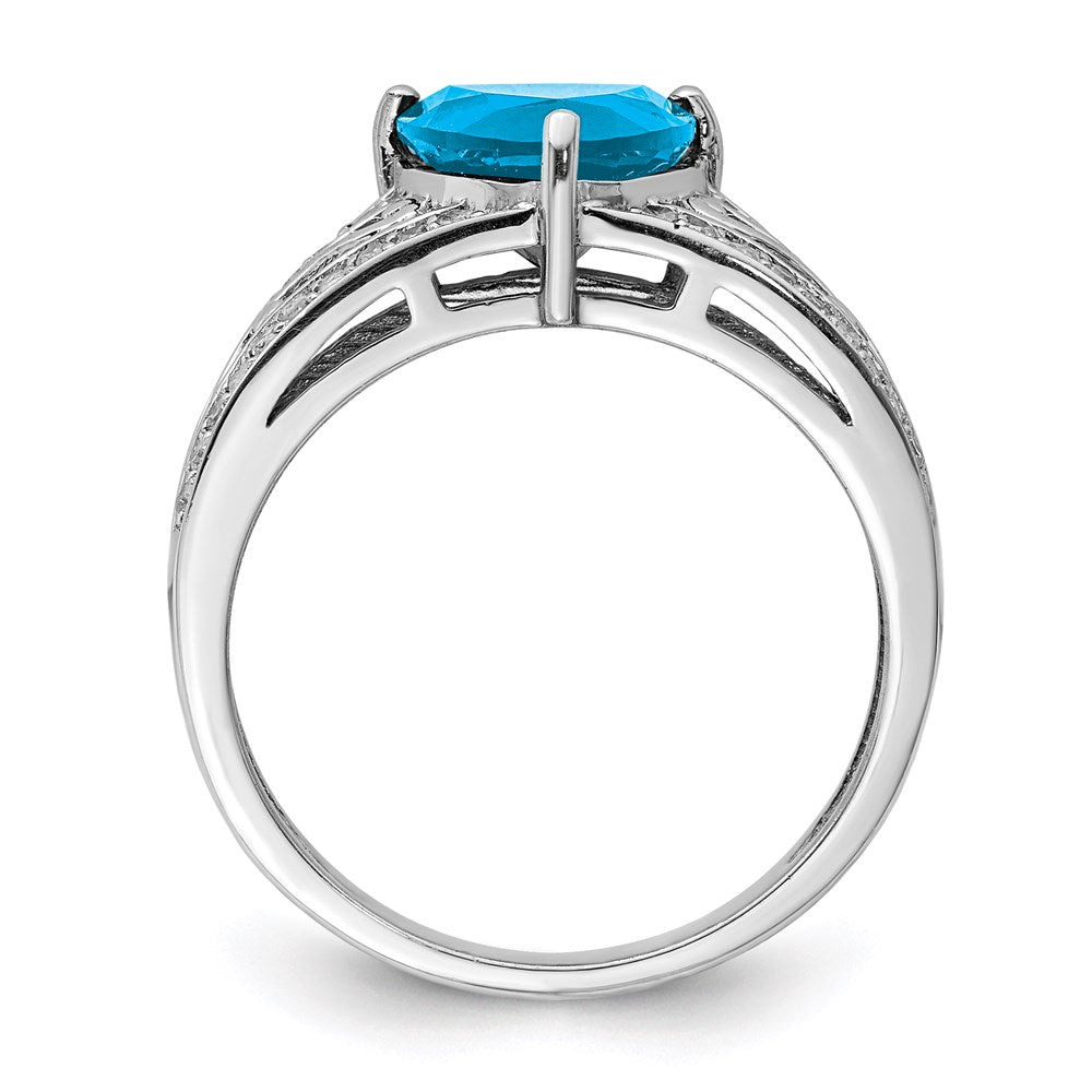 Sterling Silver Rhodium Blue Topaz & Diamond Ring (Size 7 Only)