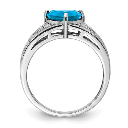 Sterling Silver Rhodium Blue Topaz & Diamond Ring (Size 7 Only)