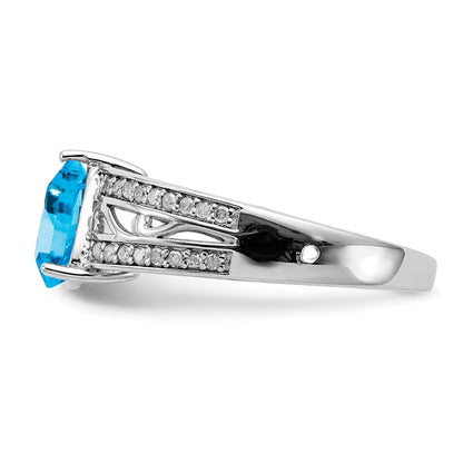 Sterling Silver Rhodium Blue Topaz & Diamond Ring (Size 7 Only)