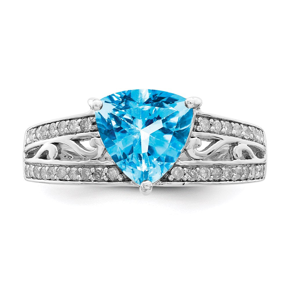 Sterling Silver Rhodium Blue Topaz & Diamond Ring (Size 7 Only)