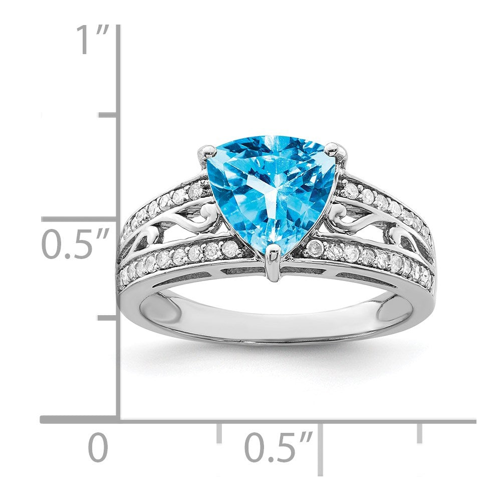 Sterling Silver Rhodium Blue Topaz & Diamond Ring (Size 7 Only)