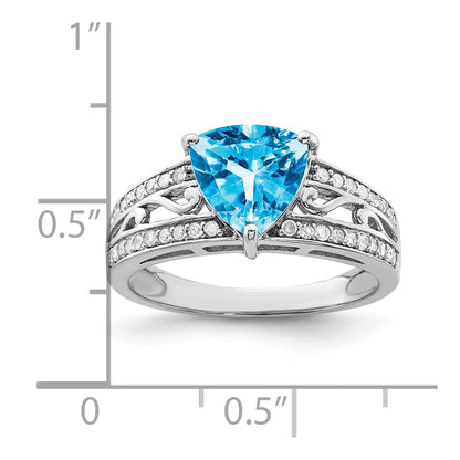 Sterling Silver Rhodium Blue Topaz & Diamond Ring (Size 7 Only)