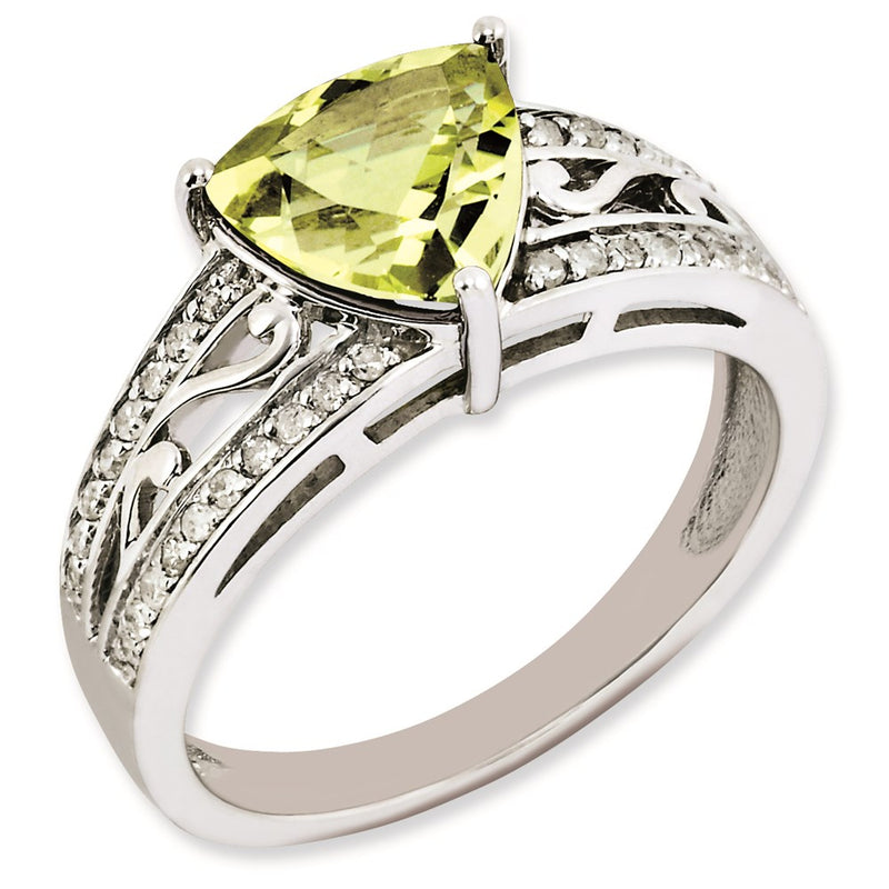 Sterling Silver Rhodium Plated Diamond & Lemon Quartz Ring (Size 7 Only)