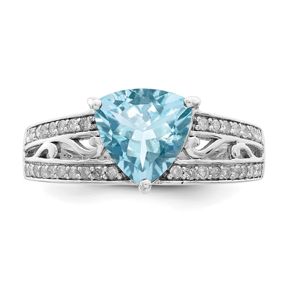 Sterling Silver Rhodium Diamond & Sky Blue Topaz Ring (Size 7 Only)