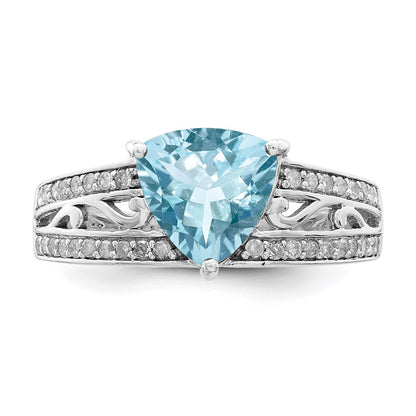 Sterling Silver Rhodium Diamond & Sky Blue Topaz Ring (Size 7 Only)