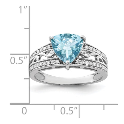 Sterling Silver Rhodium Diamond & Sky Blue Topaz Ring (Size 7 Only)
