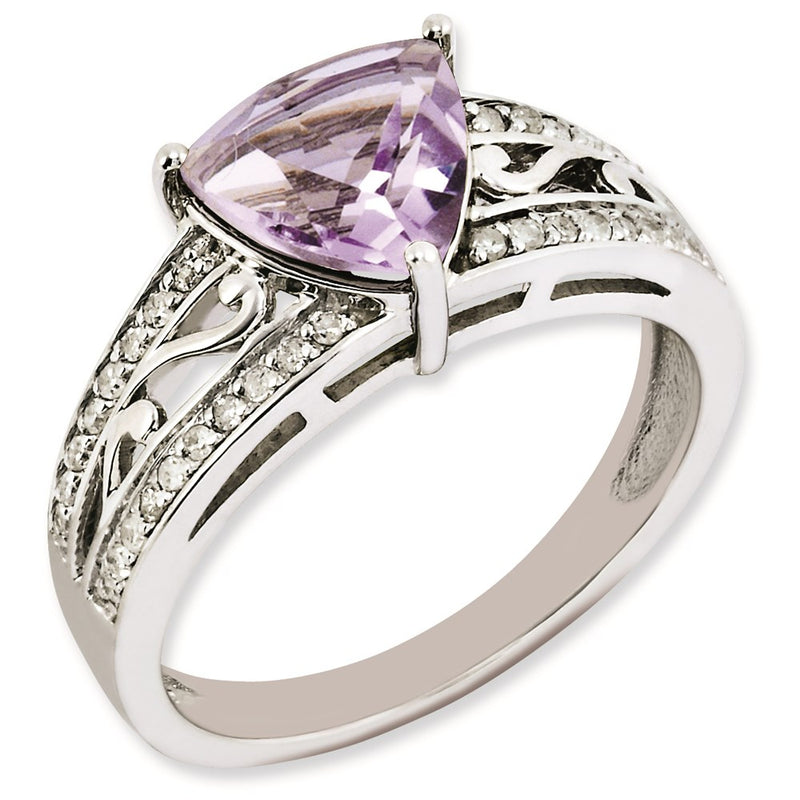 Sterling Silver Rhodium Plated Diamond & Pink Quartz Ring (Size 7 Only)