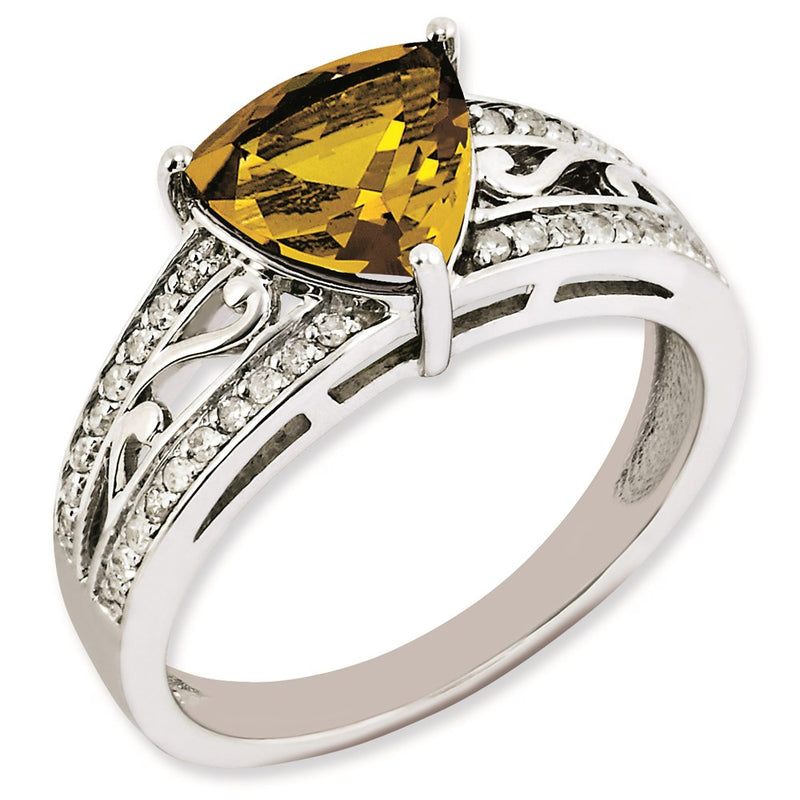 Sterling Silver Rhodium Plated Diamond & Whiskey Quartz Ring (Size 7 Only)