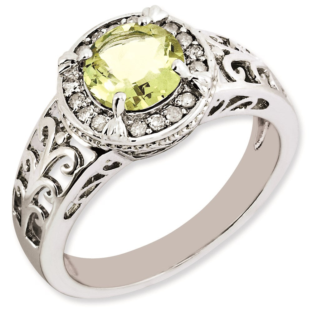 Sterling Silver Rhodium Plated Diamond & Lemon Quartz Ring (Size 7 Only)