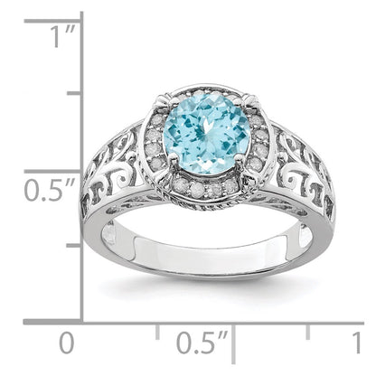Sterling Silver Rhodium Diamond & Sky Blue Topaz Ring (Size 7 Only)