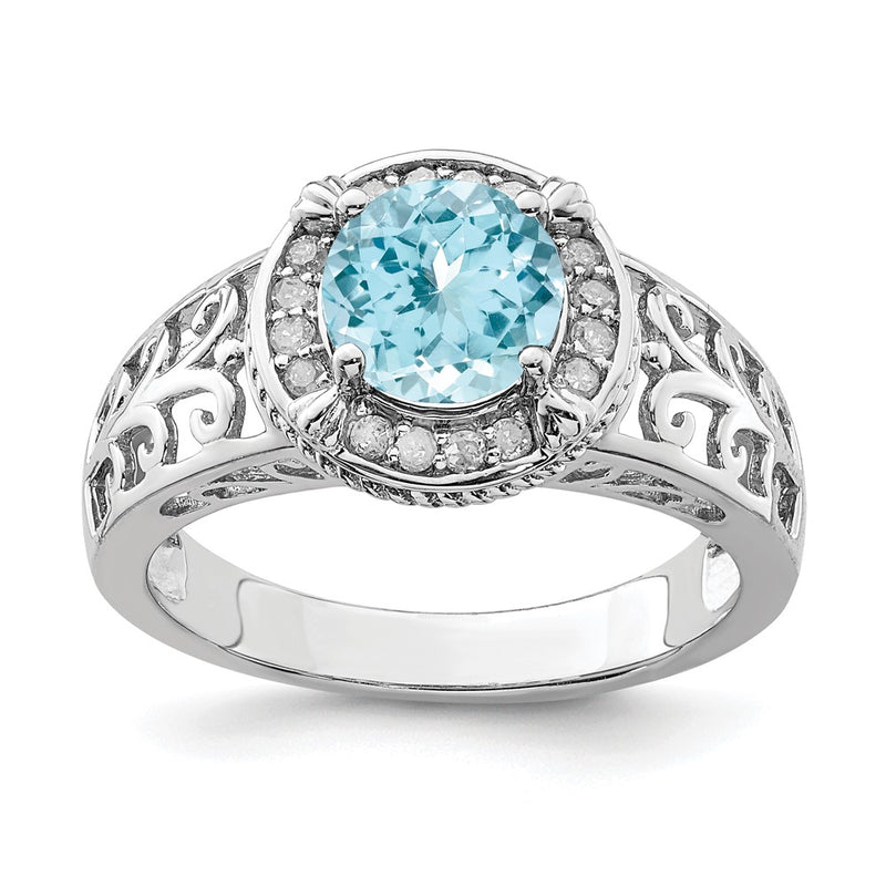 Sterling Silver Rhodium Diamond & Sky Blue Topaz Ring (Size 7 Only)