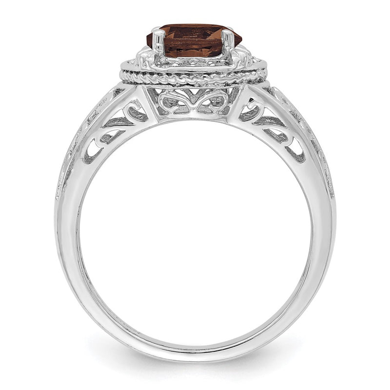 Sterling Silver Rhodium Diamond & Smoky Quartz Ring (Size 7 Only)