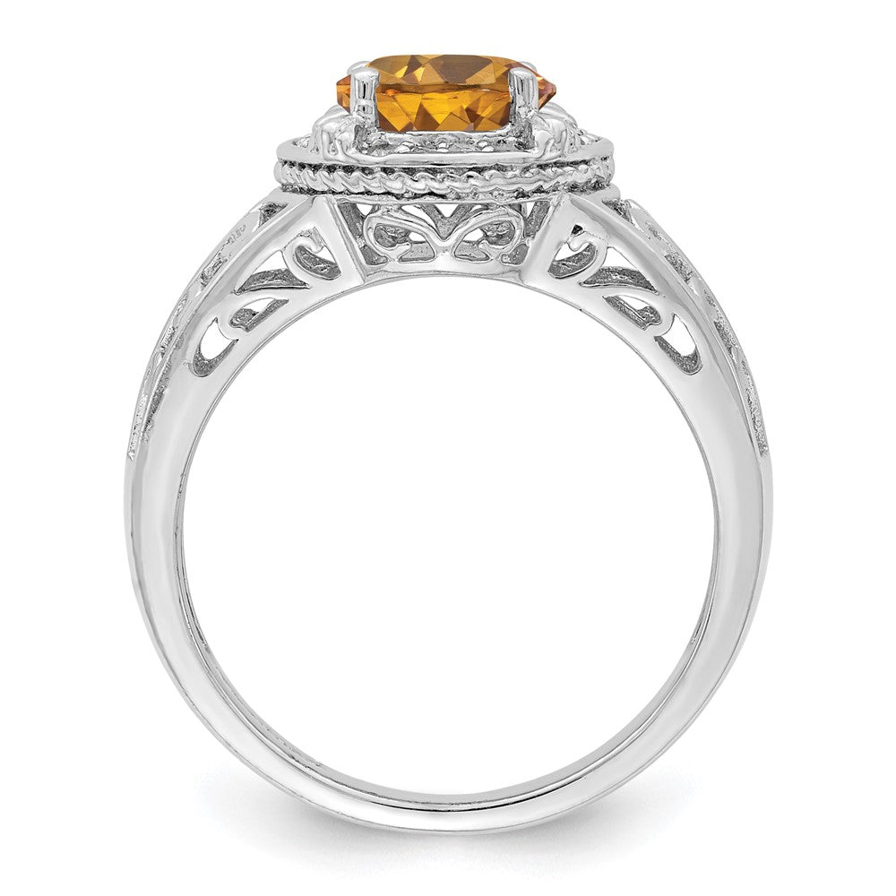 Sterling Silver Rhodium Diamond & Whiskey Quartz Ring (Size 7 Only)