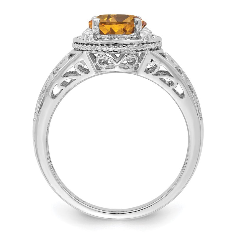 Sterling Silver Rhodium Diamond & Whiskey Quartz Ring (Size 7 Only)