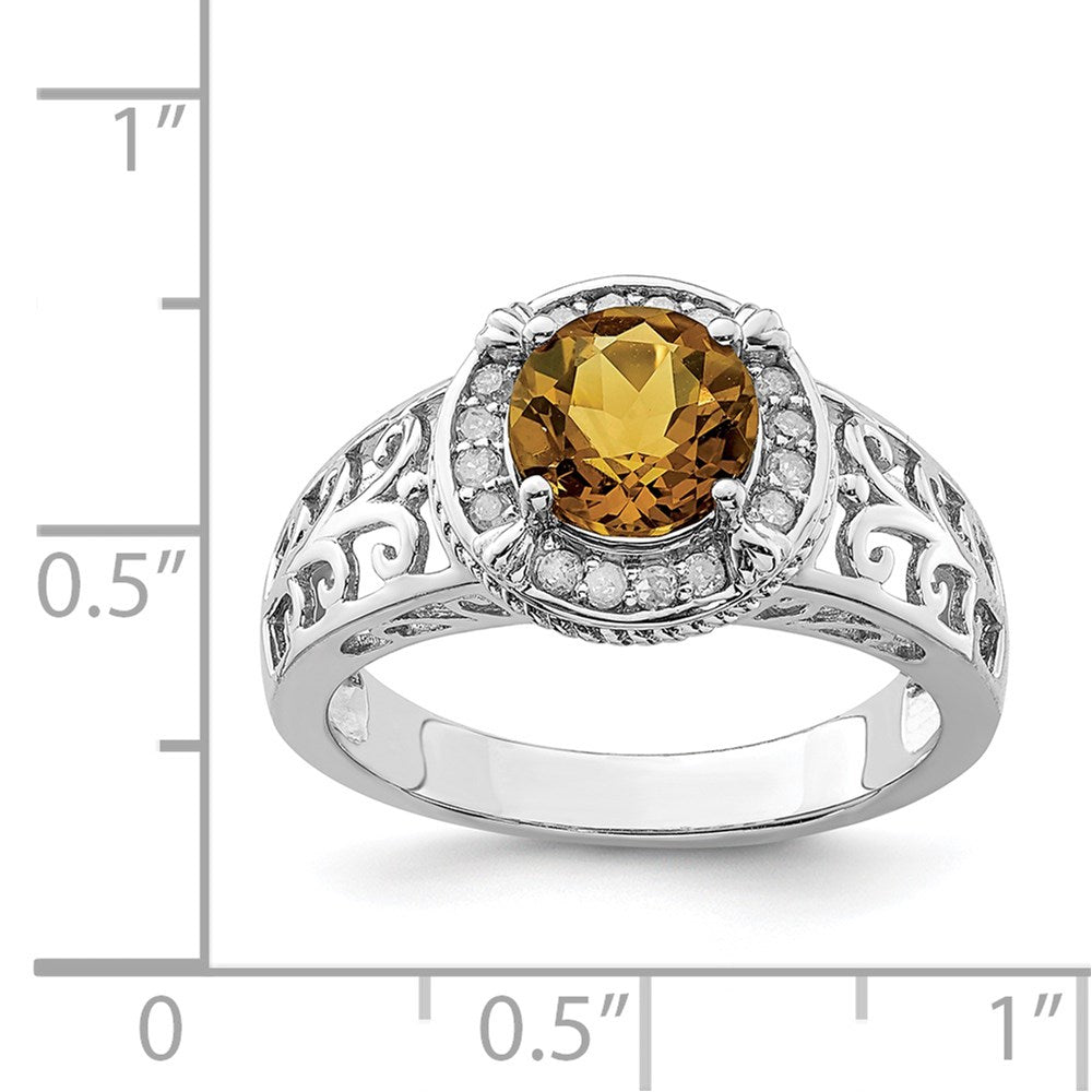 Sterling Silver Rhodium Diamond & Whiskey Quartz Ring (Size 7 Only)