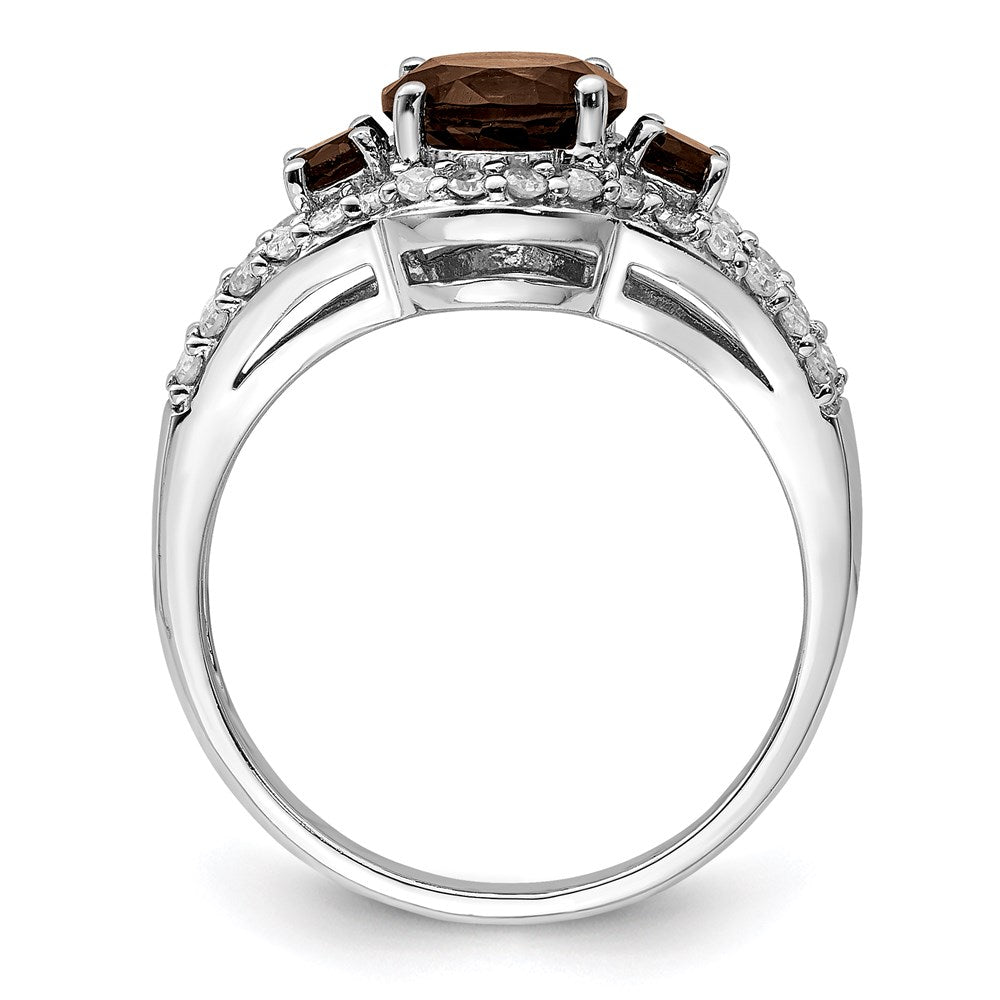 Sterling Silver Rhodium Diamond & Smoky Quartz Ring (Size 7 Only)