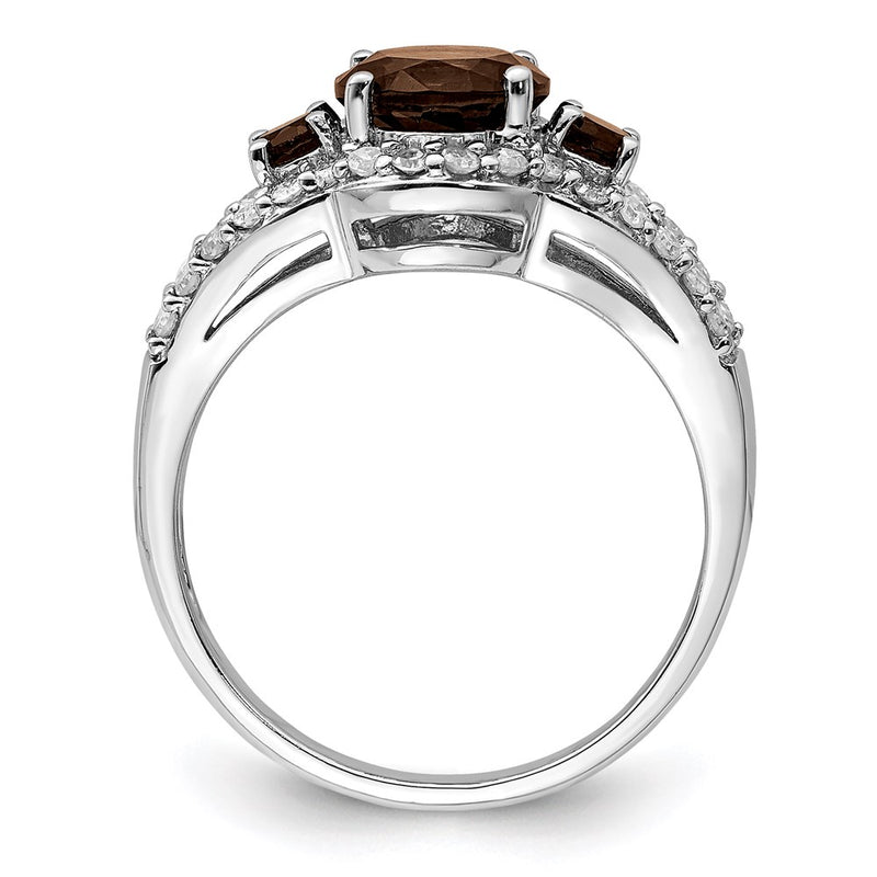 Sterling Silver Rhodium Diamond & Smoky Quartz Ring (Size 7 Only)