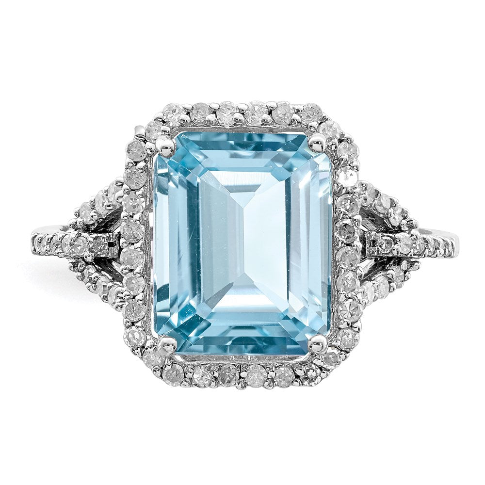 Sterling Silver Rhodium Diamond & Sky Blue Topaz Ring (Size 9 Only)