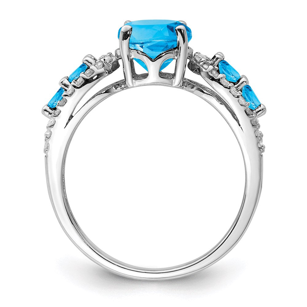 Sterling Silver Rhodium Blue Topaz & Diamond Ring (Size 6 Only)