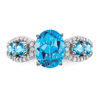 Sterling Silver Rhodium Blue Topaz & Diamond Ring (Size 6 Only)
