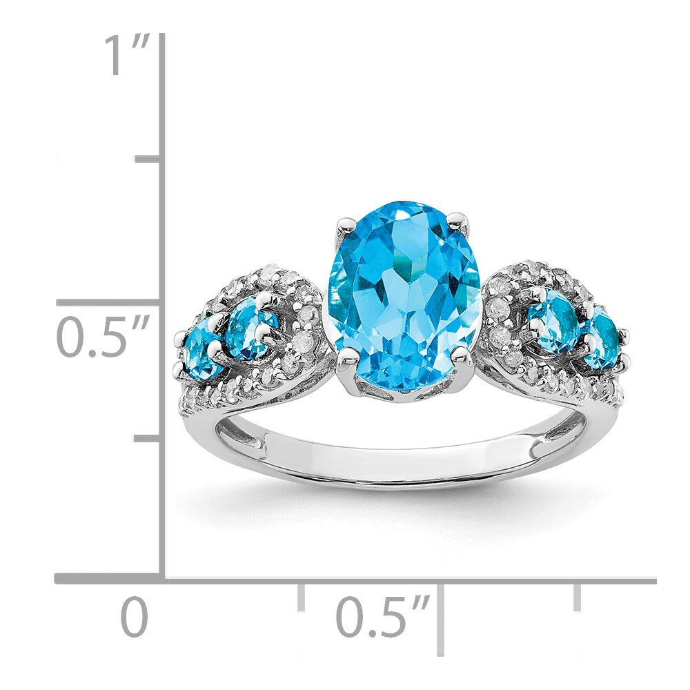 Sterling Silver Rhodium Blue Topaz & Diamond Ring (Size 6 Only)