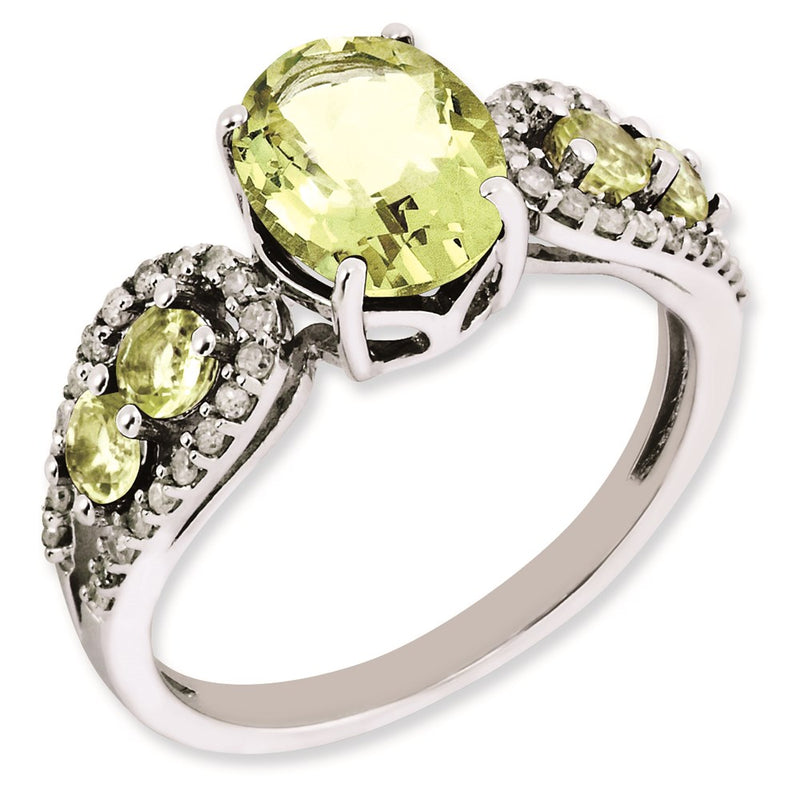 Sterling Silver Rhodium Plated Diamond & Lemon Quartz Ring (Size 7 Only)