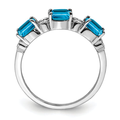 Sterling Silver Rhodium Blue Topaz & Diamond Ring (Size 7 Only)