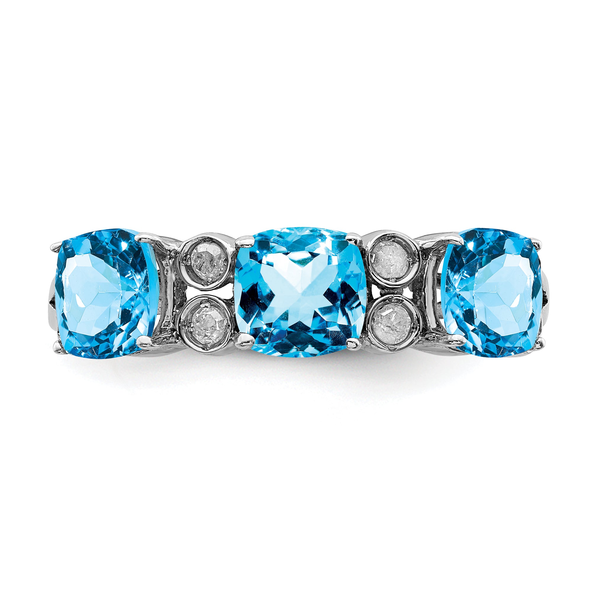 Sterling Silver Rhodium Blue Topaz & Diamond Ring (Size 7 Only)