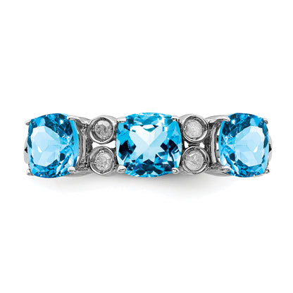 Sterling Silver Rhodium Blue Topaz & Diamond Ring (Size 7 Only)