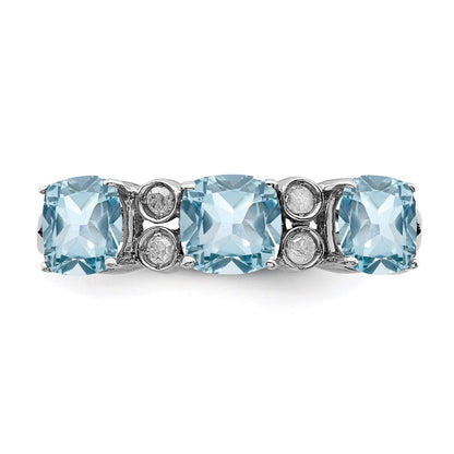 Sterling Silver Rhodium Diamond & Sky Blue Topaz Ring (Size 7 Only)