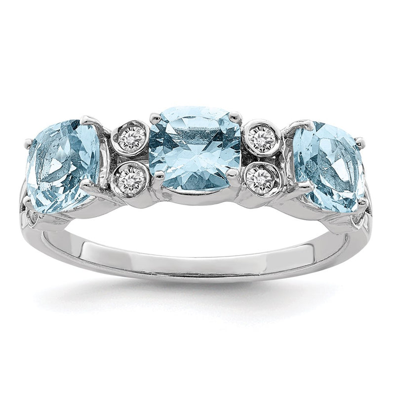 Sterling Silver Rhodium Diamond & Sky Blue Topaz Ring (Size 7 Only)