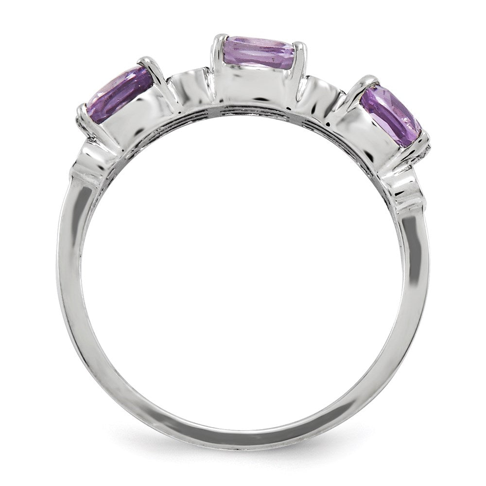 Sterling Silver Rhodium Plated Diamond & Pink Quartz Ring (Size 6 Only)