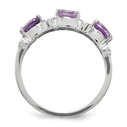 Sterling Silver Rhodium Plated Diamond & Pink Quartz Ring (Size 6 Only)