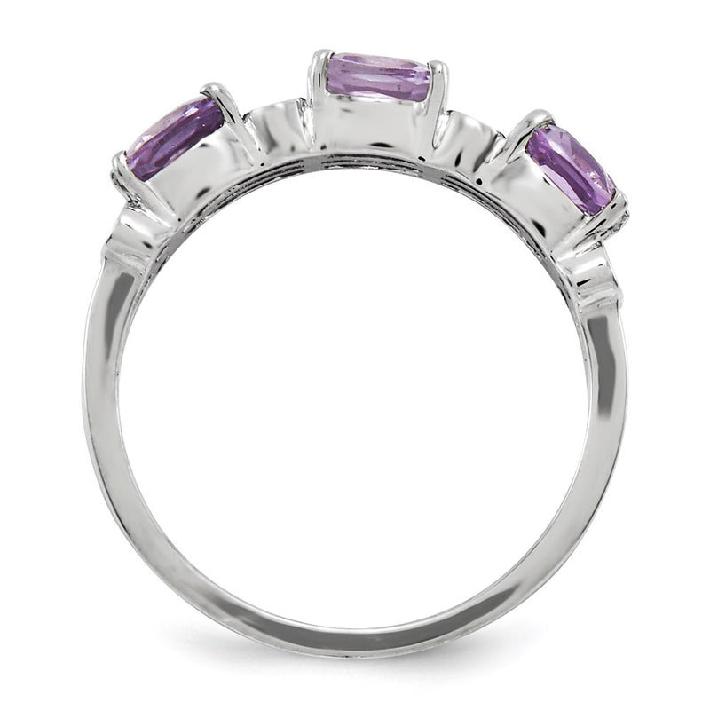 Sterling Silver Rhodium Plated Diamond & Pink Quartz Ring (Size 6 Only)