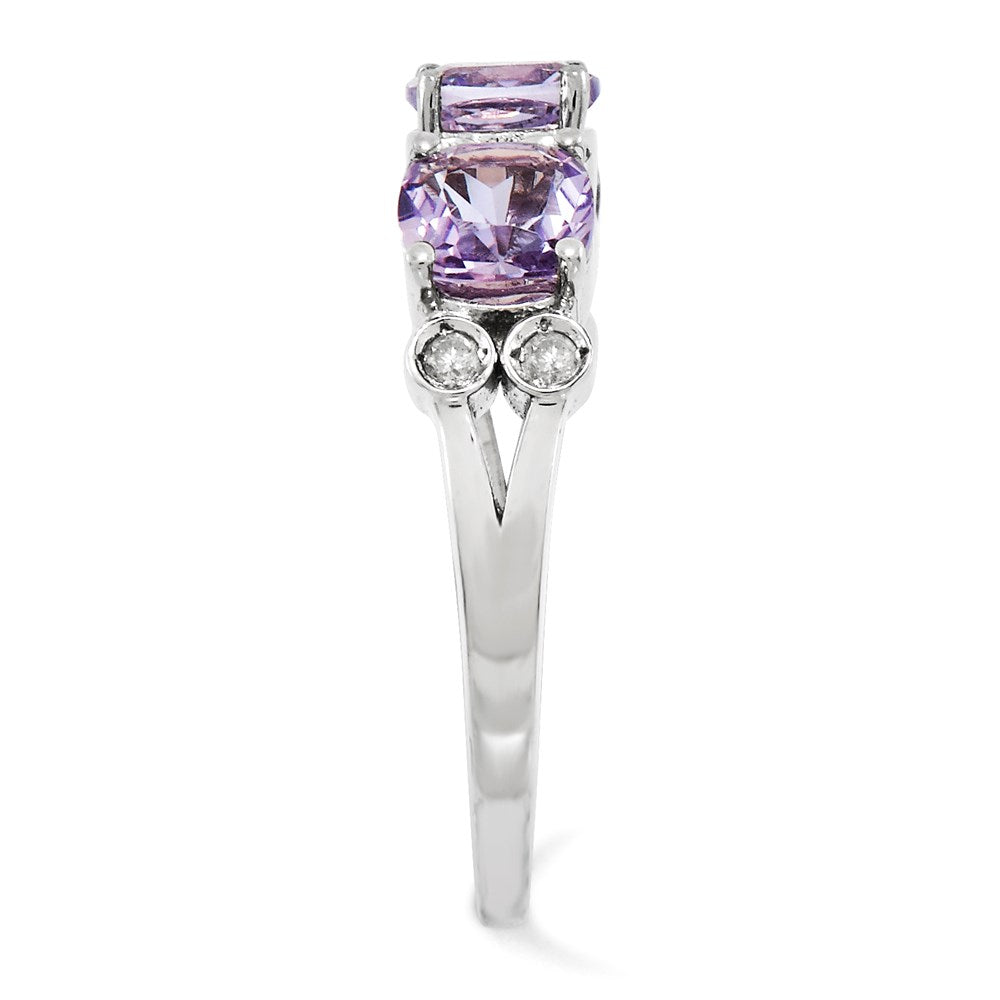 Sterling Silver Rhodium Plated Diamond & Pink Quartz Ring (Size 6 Only)