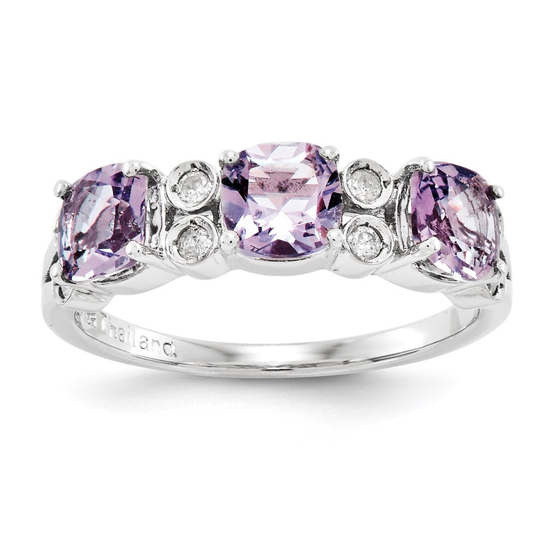 Sterling Silver Rhodium Plated Diamond & Pink Quartz Ring (Size 6 Only)