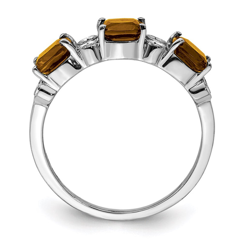 Sterling Silver Rhodium Whiskey Quartz & Diamond Ring (Size 7 Only)