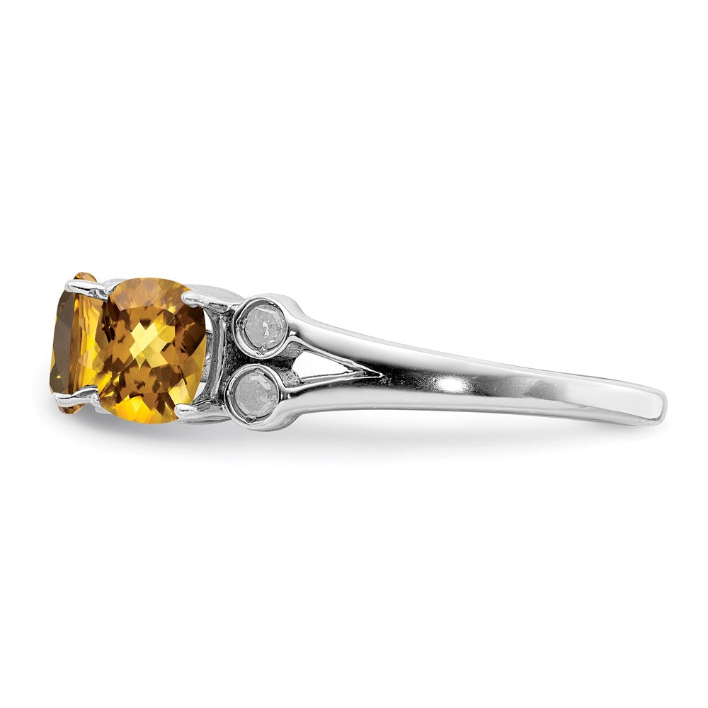 Sterling Silver Rhodium Whiskey Quartz & Diamond Ring (Size 7 Only)