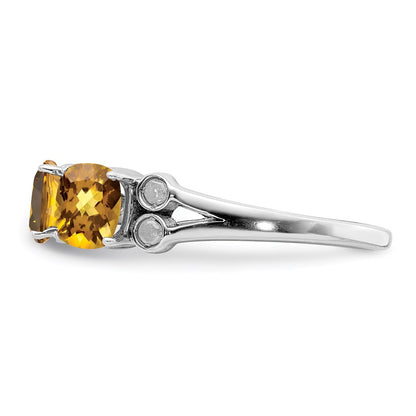 Sterling Silver Rhodium Whiskey Quartz & Diamond Ring (Size 7 Only)