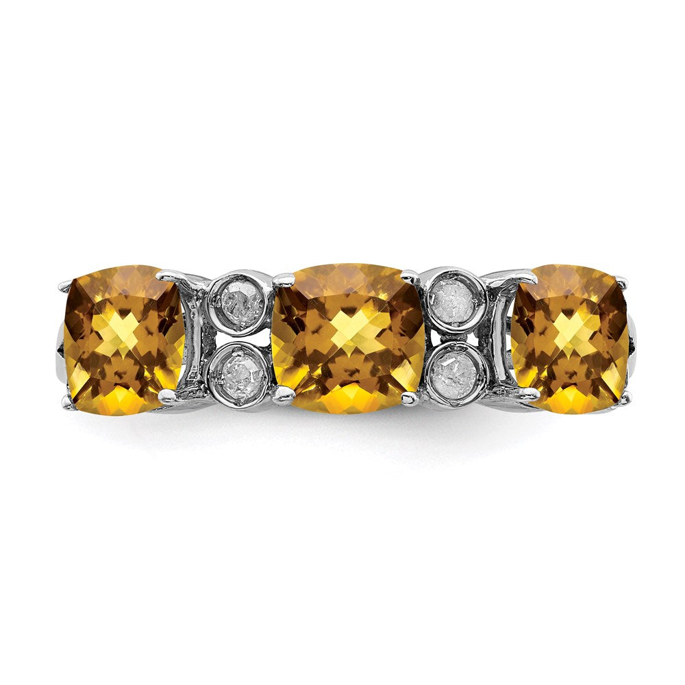 Sterling Silver Rhodium Whiskey Quartz & Diamond Ring (Size 7 Only)