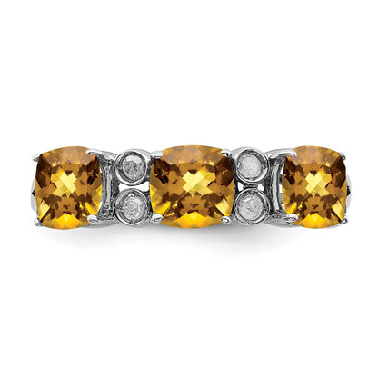 Sterling Silver Rhodium Whiskey Quartz & Diamond Ring (Size 7 Only)