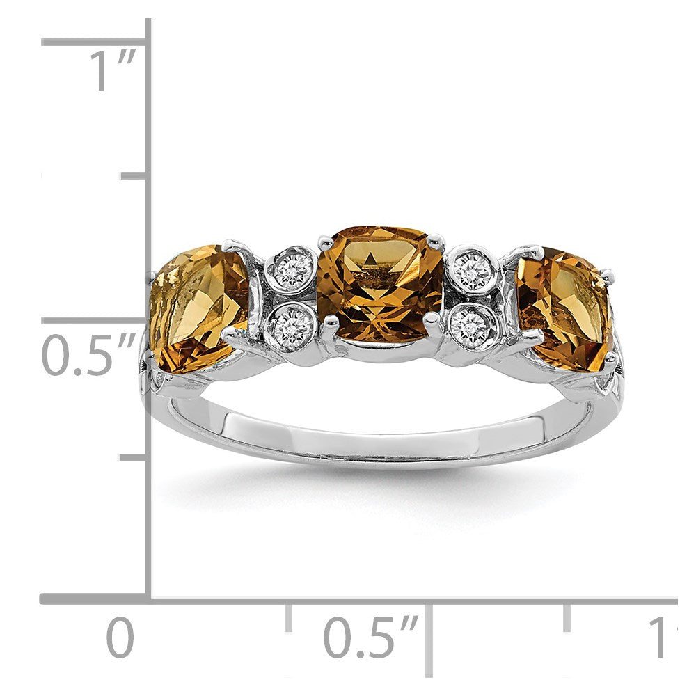 Sterling Silver Rhodium Whiskey Quartz & Diamond Ring (Size 7 Only)