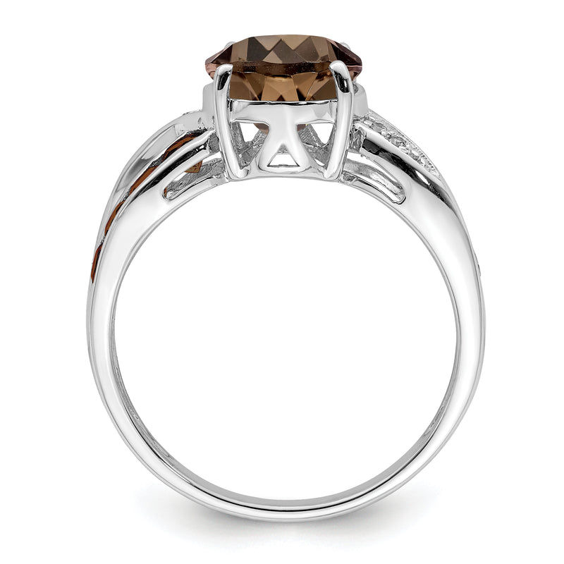 Sterling Silver Rhodium Diamond & Smoky Quartz Ring