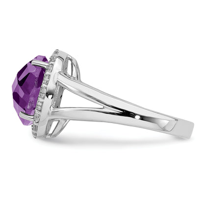 Sterling Silver Rhodium Plated Amethyst Ring