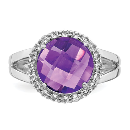 Sterling Silver Rhodium Plated Amethyst Ring