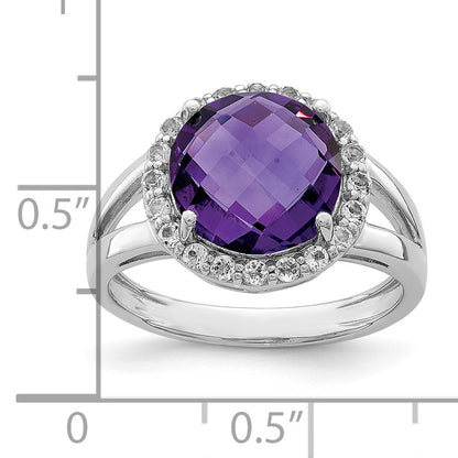 Sterling Silver Rhodium Plated Amethyst Ring